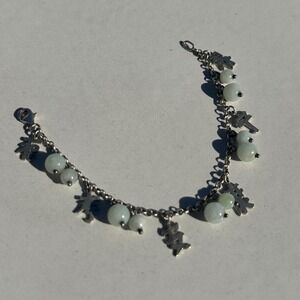 Sterling Silver Charm Bracelet Jade Beads Good Fortune Symbols